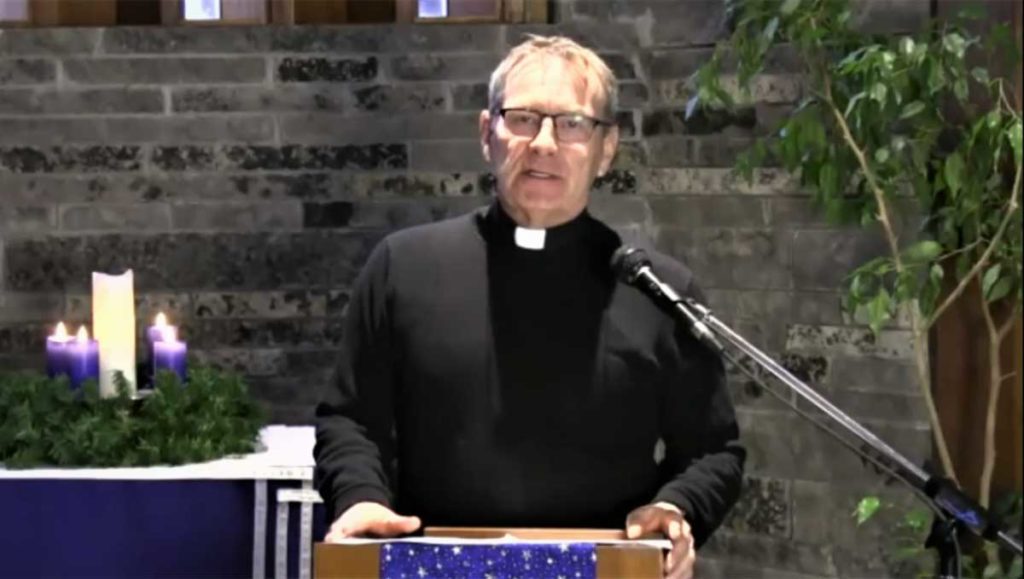 Archdeacon Michael Patterson preaches during one of the parish’s Zoom worship services.